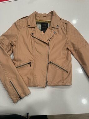 Sanctuary Leather Moto Jacket Women’s Medium Tan Beige Cropped Biker